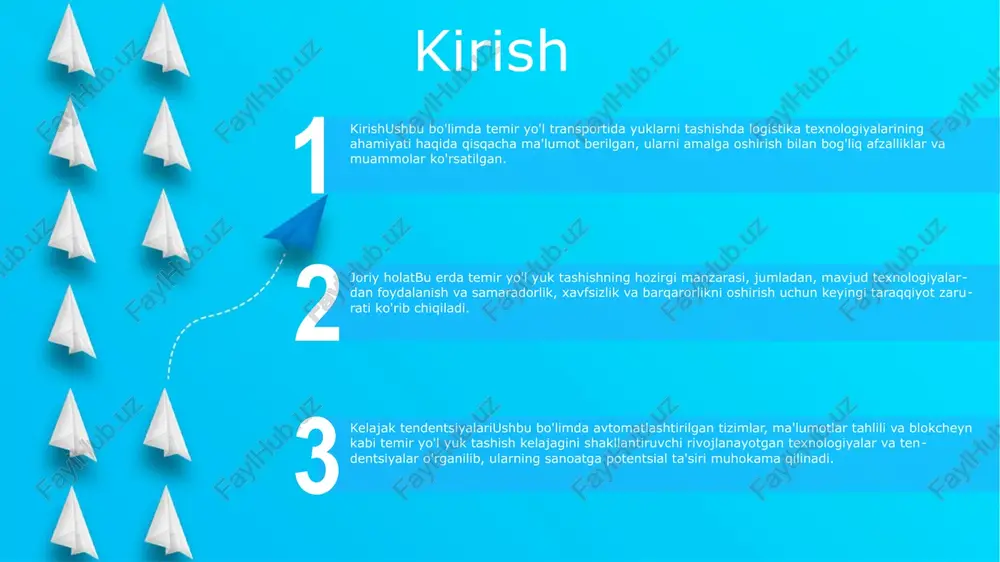 dalanishni optimallashtiradi. haqiqiy vaqtda ma'lumotlarning ko'rinishi qaror qabul qilishni yaxshilaydi, poezdlarning kechikishlarini kamaytiradi, to'lovlarni kamaytiradi va hovli samaradorligini oshiradi. avtomatik temir yo'l monitoringi: poezdlar harakatini kuzatish, potentsial xavflarni aniqlash va poezdlar jadvalini optimallashtirish uchun ilg'or sensorlar va real vaqtda monitoring tizimlaridan foydalanadi. bu xavfsizlik va samaradorlikni oshiradi va har qanday anomaliyaga tezkor javob beradi. intermodal logistika: temir yo'l, avtomobil va havo kabi turli xil transport turlari o'rtasida tovarlarni uzluksiz uzatishni osonlashtiradi. bu ishlov berish vaqtini qisqartiradi, logistika jarayonlarini soddalashtiradi va umumiy iqtisodiy samaradorlikni oshiradi. logistika texnologiyalaridan foydalanishning afzalliklari kengaytirilgan inventarizatsiyani boshqarish: raqamli inventarni kuzatish tizimlari real vaqt rejimida zaxiralar darajasini ko'rishni ta'minlaydi, bu esa korxonalarga ortiqcha zahiralarni to'ldirishdan, isrofgarchilikdan qochish va mahsulot mavjudligini yaxshilash imkonini beradi. kamroq transport xarajatlari: logistika texnologiyalari marshrutni optimallashtiradi, yonilg'i sarfini kamaytiradi va tashuvchilar bilan yaxshiroq tariflarni muzokara qiladi, bu esa uzoq muddatda sezilarli xarajatlarni tejashga olib keladi. mijozlarga xizmat ko'rsatishning yaxshilanishi: logistika texnologiyalari buyurtmalarni tezroq …