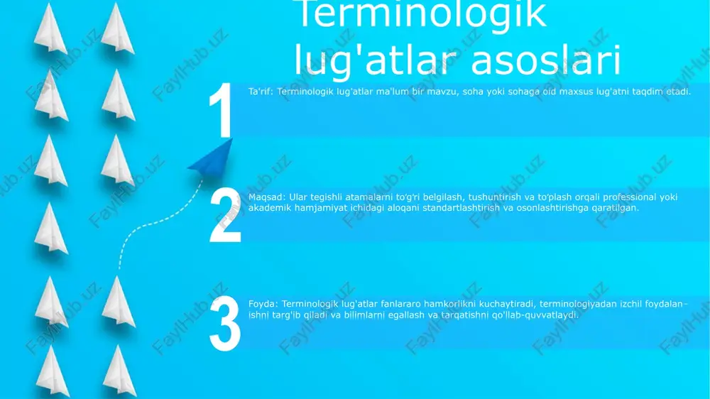 ik ma'lumotlarni boshqarish tizimlari (tdms) - terminologik ma'lumotlarni saqlash, boshqarish va tartibga solish uchun mo'ljallangan ma'lumotlarni boshqarish tizimlari. - terminologiyani domenlar ichida va domenlarda to'plash, tanlash va almashish imkonini beradi. terminologik lug'atlar - texnik yoki domenga xos atamalarning ma'nosi va qo'llanilishini qamrab oluvchi ixtisoslashtirilgan lug'atlar. - soha yoki sohada muloqot qilish uchun standartlashtirilgan lug'atni taqdim eting. muhandislik va fan bo'yicha maxsus lug'atlar ixtisoslashgan lug'atlar turlari:- texnik lug'atlar: texnika yoki fanning muayyan sohalariga oid atamalarni o'z ichiga oladi.- glossariylar: maxsus atamalarga ta'rif va tushuntirishlarni beradi.- terminologik lug'atlar: texnik atamalar va ularning tarjimalarini standartlashtirishga qaratilgan. muhandislik va fan sohasidagi ilovalar:- texnik hujjatlar va tadqiqot ishlarini tushunish.- ilmiy va texnik tarkibni tarjima qilish.- yangi texnologiyalar va kashfiyotlar uchun terminologiyani ishlab chiqish. ixtisoslashgan lug'atlardan foydalanishning afzalliklari:- muloqotda aniqlik va aniqlik.- murakkab tushunchalarni tushunishning ortishi.- internetda ta'riflarni qidirish bilan solishtirganda vaqtni tejash. yuridik va tibbiy terminlar start yuridik shartlar yurisprudensiya sud da'vosining da'vo muddati og'ir …