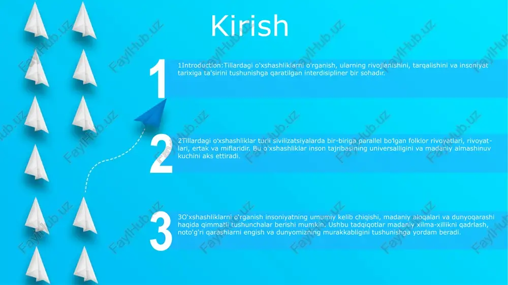 qlarni oʻrganuvchi fan. fonologik o'xshashliklar uslubiy yondashuvlar:- ovoz o‘xshashligi fonetik o‘xshashlik asosida tahlil qilinadi va so‘z uzunligi, urg‘u qolipi kabi omillar hisobga olinadi.- kompyuterlashtirilgan tilshunoslik vositalari katta matn korpuslarini skanerlashi va tovush o‘xshashligini aniqlashi mumkin. phonological similarities in tillardagi o'xshashliklarni o'rganish:- tillardagi o'xshashliklarni o'rganish, turli tillardagi so'zlar yoki ifodalarning o'xshash tovushlarga ega bo'lishini tekshiradi.- bu, so'zlerin paylaşılan etimolojik köklere sahip olabileceğini gösterir ve diller arasındaki tarihi bağlantıları ortaya çıkarabilir. ilovalar:- tilshunoslar tillarning kelib chiqishi va evolyutsiyasini tushunish uchun tovush oʻxshashliklaridan foydalanadilar.- etimologlar soʻzlarning kelib chiqishini aniqlashga yordam berish uchun tovush oʻxshashligini oʻrganadilar.- talabalar chet tilini oʻrganishda tovush oʻxshashliklaridan foydalanib, yangi soʻzlarni osonroq yodlashlari mumkin. morfologik o'xshashliklar morfologik o'xshashlik: ikki yoki undan ortiq organizmlarning jismoniy shakli yoki ko'rinishini taqqoslash. gomologiya: umumiy ajdoddan kelib chiqqan morfologik o'xshashliklar. masalan, turli funktsiyalarga ega bo'lgan, ammo bir xil suyak tuzilishiga ega bo'lgan ko'rshapalaklar va qushlarning qanotlari. analogiya: o'xshash funktsiyalar tufayli morfologik o'xshashliklar, ammo umumiy ajdodlari …