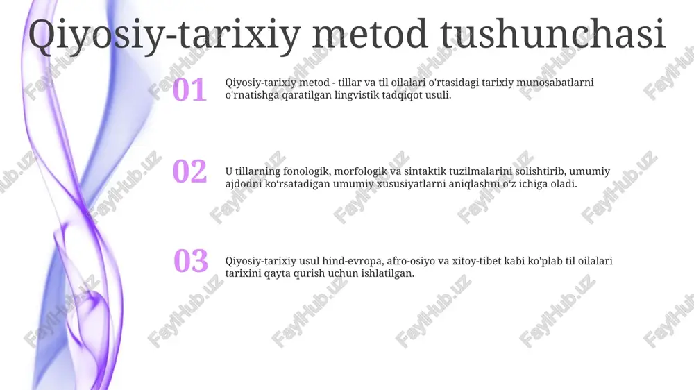 di”ning hozirgi tendensiyalari tarixiy matnlarning o‘tmish voqealarini tushunish va bugungi kun istiqbollarini shakllantirishdagi muhim rolini ta’kidlaydi. raqamlashtirish va ma'lumotlarga kirish imkoniyati: texnologik taraqqiyot tarixiy matnlarni raqamlashtirishni osonlashtirdi va ularni tadqiqotchilar va jamoatchilik uchun keng foydalanish imkonini berdi. bu keng qamrovli tarixiy tushunchalar uchun katta hajmdagi ma'lumotlarni tahlil qilish imkonini beradi. fanlararo yondashuvlar: “qiyosiy-tarixiy” metodi tarixiy voqealar va ularning ta’sirini ko‘p qirrali tahlil qilish uchun tilshunoslik, sotsiologiya va iqtisod kabi sohalarga tayangan holda fanlararo yondashuvlardan tobora ko‘proq foydalanmoqda. e'tiboringiz uchun rahmat @taqdimot_robot image11.jpg image3.jpg image2.jpg /docprops/thumbnail.jpeg
