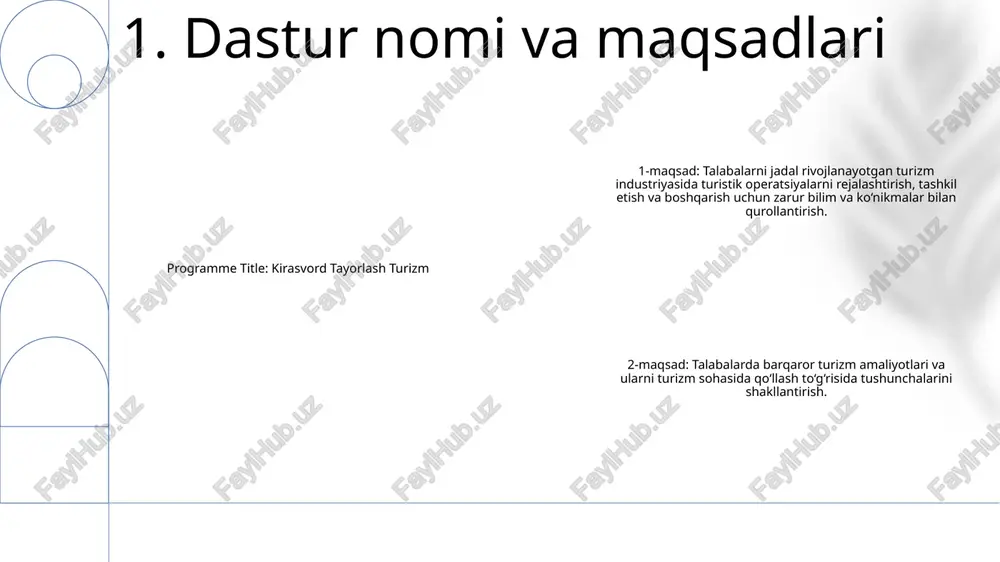 im etish uchun kontentni ishlab chiqish va tashkil etishdan foydalanish. 4. kontentni ishlab chiqish va tashkil etish flipped classroom: talabalar sinfdan tashqarida ma'ruzalarni tomosha qilish yoki onlayn materiallarni o'qish orqali darsga tayyorgarlik ko'rishadi, interfaol mashg'ulotlar uchun dars vaqtini bo'shatishadi. loyihaga asoslangan ta’lim: talabalar kurs davomida real loyihalar ustida ishlaydilar, o‘z bilim va ko‘nikmalarini amaliy sharoitda qo‘llaydilar. hamkorlik bilan o'rganish: talabalar kichik guruhlarda birgalikda topshiriqlarni bajarish, jamoaviy ishlash, muammolarni hal qilish va muloqot qilish qobiliyatlarini rivojlantirish uchun ishlaydi. 5. ta'lim va ta'lim usullari talabalarning ishtiroki: faol ishtirok etish juda muhimdir. munozaralarda, viktorinalarda va topshiriqlarda qatnashish tushunish va tanqidiy fikrlashni namoyish etadi. yozma topshiriqlar: hisobotlar, insholar va amaliy tadqiqotlar yozma muloqot qobiliyatlari, tahliliy qobiliyatlari va tadqiqot mahoratini baholaydi. amaliy mashg‘ulotlar: sanoatga oid simulyatsiyalar, loyihalar va amaliyotlar amaliy bilim va muammolarni hal qilish imkoniyatlarini namoyish etuvchi amaliy tajriba beradi. 6. baholash strategiyalari qabulxona va qabulxona: 24/7 kun davomida qabul qilish va konsyerj xizmatlarini, …