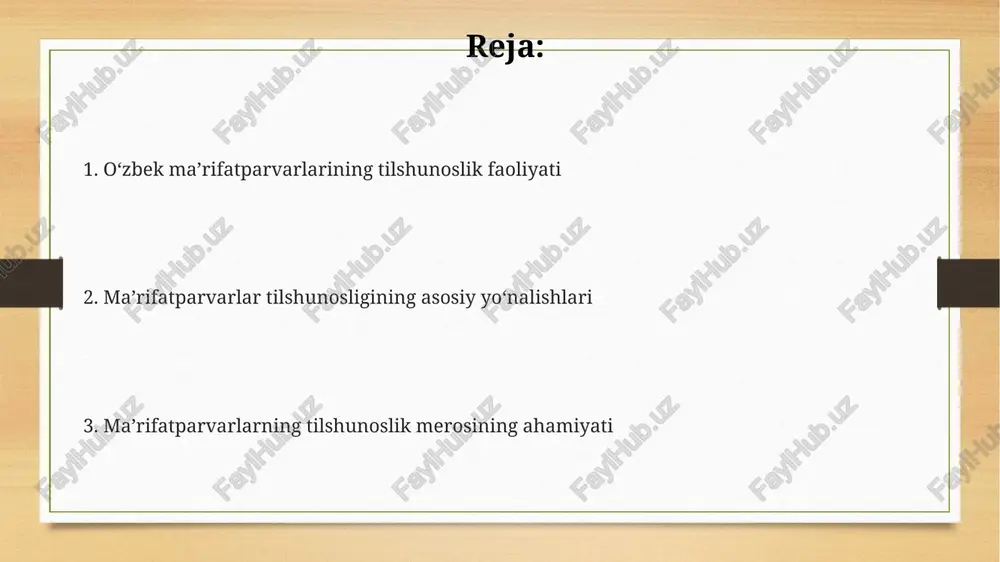larni muhokama etdilar. ma'rifatparvarlar milliy tilning ahamiyatini oshirish, uni ilmiy va adabiy sohalarda qo'llashni targ'ib qildilar, arab yozuvidan lotin alifbosiga o'tish g'oyasini ilgari surdilar. ular tilni millatning o'zligini saqlash va madaniy merosni avlodlarga yetkazish vositasi sifatida ko'rib, 19-asr oxiri - 20-asr boshlarida til taraqqiyotiga e'tibor qaratdilar. alisher navoiyning lingvistik merosi va unga munosabat navoiyning «muhokamat ul-lug'atayn» asari 15-asr o'zbek va fors tillarining lingvistik imkoniyatlarini qiyoslab, o'zbek tilining ustunligini isbotlaydi. alisher navoiy o'zbek tilining boy lug'at fondini «xamsa» va «lison ut-tayr» kabi asarlarida 6000 dan ortiq so'z bilan namoyon etib, rivojiga hissa qo'shgan. navoiy asarlarini o'rganishda 20-asrda olimlar vohid abdullayev va g'ulom karimovlar filologik tahlil orqali uning lingvistik merosini chuqur tadqiq etishgan. abdulla avloniyning til va millat haqidagi qarashlari uning 'turkiy guliston yoxud axloq' asari (1909) o'zbek tilining boyligini namoyish etadi va yosh avlodni 20-asr boshlarida milliy ruhda tarbiyalashga qaratilgan muhim qo'llanma bo'lgan. avloniy millatni shakllantirishda tilning ahamiyatini ta'kidlab, uni 'millat …