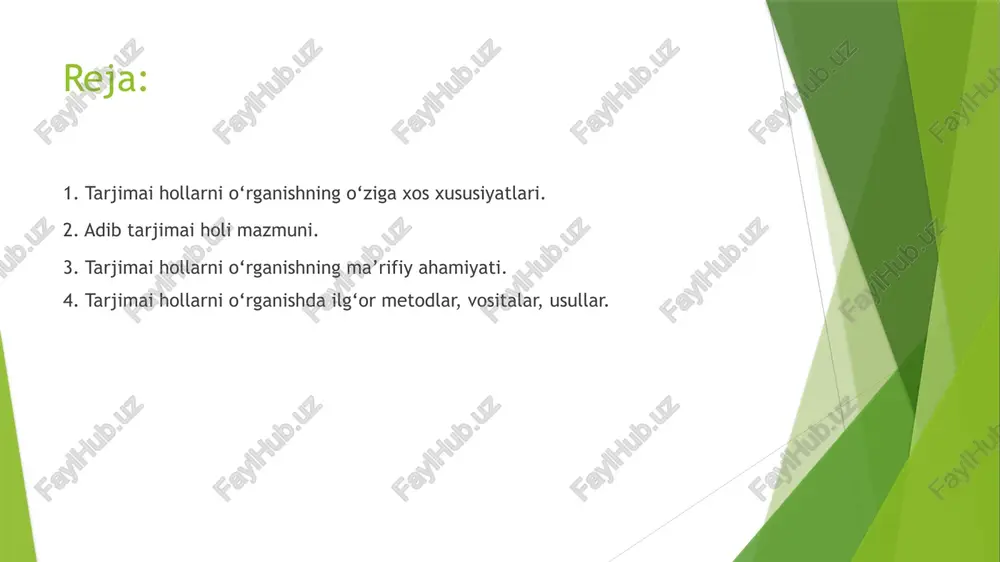 asarlarini o‘rganishga bo‘lgan qiziqishni kuchaytiradi. masalan, a. qahhor biografiyasini o‘tishda kibriyo qahhorovaning «chorak asr hamnafas» kitobidan olingan parchalar o‘quvchilarni juda qiziqtiradi. yoki adib «hikmatlar»idagi ayrim fikrlar yozuvchiga bo‘lgan hurmat-e’tiborni yana ham oshiradi. adibning el-yurt oldidagi xizmatlari, jamiyatda tutgan mavqei bajargan davlat ishlari, jamoat ishlari va boshqalar haqidagi fikrlarda o‘z ifodasini topadi. ayrim tarjimai hollarda san’atkorning ijod yo‘li mehnat faoliyatiga qo‘shib bayon etiladi. hamza hakimzoda niyoziyning tarjimai holi shu tarzda, adibning o‘z tilidan yoritilgan. tarjimayi holning eng xilma-xil mazmun va hajmga ega bo‘lgan qismi yozuvchi yoki shoirning yoshligi haqidagi ma’lumotlardir. bu yerda nimalar aks etishi kerakligi to‘g‘risida metodik adabiyotlarda turlicha tavsiyalar beriladi. mazkur tavsiyalarni umumlashtirgan holda aytish mumkinki, biografik ma’lumotda san’atkorning o‘sib ulg‘ayishi, kamol topishi, komil inson bo‘lib yetishuvi, ichki dunyosi, ruhiy olami, bu olamning boyligi haqida hikoya qilinishi maqsadga muvofiq. maktab «adabiyot» darsliklarida bu masala yuqoridagi talab darajasida hal etilmay kelinyapti. ayrim tarjimai hollarda adibning bolaligi 3 – 4 gap …