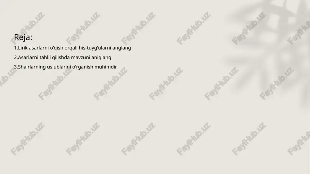 arlarda metaforalar o'ziga xos ifoda shaklini yaratadi. ular tuyg'ularni va fikrlarni yanada jonlantiradi. o'z fikrlaringizni ifodalash uchun yozing • yozishning ahamiyati - yozish fikrlarni aniq va ravshan ifodalashga imkon beradi. bu jarayon orqali shaxsiy tajribalar va bilimlar baham ko'riladi. • maqsadli yozish - yozish jarayonida maqsadni aniqlash muhimdir. fikrlarni sistematik ravishda bayon etish samarali natijalarga olib keladi. • yozish uslublari - har xil yozish uslublari mavjud. formal va akademik uslubda yozish ko'pincha rasmiy muhokamalar uchun qulay. • o'qitish va o'rganish - yozish orqali bilimni oshirish va boshqalar bilan fikr almashish mumkin. bu jarayon o'zaro o'rganishning samarali usuli hisoblanadi. asarlarni o'qish orqali madaniyatni o'rganing • madaniyat va asarlar - madaniyat insonning hayot tarzini, urf-odatlarini va hayotiga doir e'tiqodlarini aks ettiradi. asarlar bu madaniyatning aks etuvchi misoli hisoblanadi. • adabiyotning roli - adabiyot, romanlar, she'rlar va hikoyalar orqali mamlakatning tarixiy va madaniy xususiyatlarini o'rganishga yordam beradi. lirik asarlarni eslab qolish uchun qaydlar …