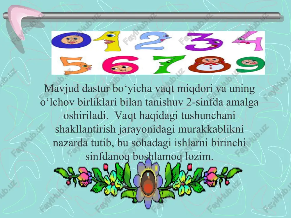 gini eshitib qolishibdi. shoh o'z xizmatiga barcha raqamlarni taklif etibdi. raqamlarning hammasi shoh xizmatini bajarishga rozi bo'libdi. raqamiar mamlakati bilan matematika shohi davlati orasida juda katta vodiy bor ekan. bu vodiyda esa 4 ta daryo bo`lib, ularning nomi «qo`shish», «ayirish», «ko`paytirish» va «bo`lish» ekan. topshiriq 1. darsligidan kalendar bilan ishlashga oid mashqlarni tanlab va o‘zingiz masala tuzing: 3-sinfda vaqt birliklari bilan bog‘liq mashqlarni bajarish jarayonida «ulush»(dolya) mavzuiga oid materiallar bolalar ongida mustahkamlashga erishiladi. soatga qarab vaqtni belgilash ko‘nikmasini shakllantirish muhim vazifa hisoblanadi. soat modelidan foydalanib, o‘qituvchi har kuni bu ishga birgina minut vaqt ajratishi mumkin. vaqt birliklari haqida tasavvurni shakllantirishda unumdorlik, umumiy ish hajmi va vaqt, tezlik va vaqt masofa va vaqt kabi miqdorlar o‘rtasidagi mutonasiblikka oid masalalar katta ahamiyatga egadir. topshiriq 2. darsligida vaqt birliklari bilan ifodalangan miqdorlarni qo‘shish va ayirishga oid mashqlarni toping. bu maqsadlarda darslik qanday usullarni tavsiya etadi. topshiriq 3. kecha - kunduzda soatlar ketma - …