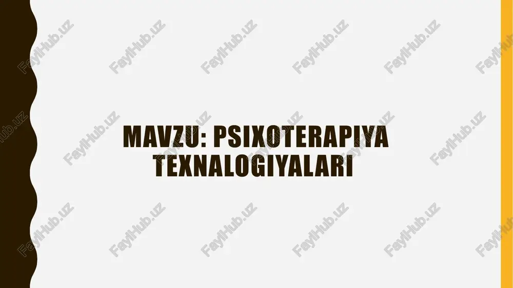 y muammolarni hal qiladi? depressiya va tashvish fobiya va vahima hujumlari stress va charchoq sindromi obsessiv-kompulsiv buzilish (okb) gipnoterapiya gipnoterapiya ong osti jarayonlarini faollashtirish orqali insonning ruhiy muammolarini hal etishga yordam beradi. asosiy afzalliklari: insonning xotiralarini qayta ishlash va salbiy hodisalarga bo‘lgan munosabatni o‘zgartirish. ichki qo‘rquvlar va stressni bartaraf etish. fobiya va zararli odatlardan xalos bo‘lish (masalan, chekish yoki ortiqcha ovqatlanish). gestalt terapiya gestalt terapiya hozirgi lahzada shaxsning his-tuyg‘ulari va ehtiyojlarini tushunishga qaratilgan. uning asosiy tamoyillari: insonning o‘z his-tuyg‘ulariga to‘g‘ri e’tibor qaratishi. kechagi yoki ertangi emas, balki hozirgi vaziyatni tahlil qilish. o‘z his-tuyg‘ularini ochiq ifoda qilish orqali ichki muvozanatni tiklash. bu texnologiya ko‘pincha o‘zini anglash darajasini oshirish va ichki inqirozlardan chiqish uchun ishlatiladi. psixoanaliz freyd asos solgan psixoanaliz insonning bolalik davridagi tajribalarini tahlil qilish va ularning hozirgi hayotiga ta’sirini o‘rganishga qaratilgan. muhim jihatlari: ong osti istaklari va ruhiy kechinmalarni ochib berish. bolalikdagi psixologik travmalarni bartaraf etish. xulq-atvor muammolarini ongli ravishda …
