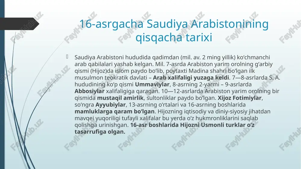 shi bilan yakunlandi. ancha qizgʻin birlashish harakatlari arabiston yarim orolining shimoli-gʻarbiy hududlarida, najd amirliklarida yuz berdi. arab qabilalarining bu yerdagi harakati vahhobiylarning diniy ta'limoti bayrogʻi ostida kechadi. bu ta'limotning asoschisi najdlik muhammad ibn abd al-vahhob (1703–1787) boʻlib, u xviii asr 30-yillaridan e'tiboran islomni «asl holatiga qaytarish» uchun rayiyatni da'vat eta boshlaydi. gʻarb davlatlarining aralashuvi bu paytda musulmonlarning birlashish jarayoni oʻz manfaatlariga mos tushmasligini sezgan gʻarb davlatlari bu jarayonni toʻxtatish maqsadida musulmonlar oʻrtasiga nifoq solish uchun harakat qildilar. shu vazifa bilan musulmon davlatlariga koʻplab xufiyalar joʻnatildi. shulardan biri, turk, fors va arab tillarini, qur’oni karimni va hadislarni mukammal bilgan xamper ismli shaxs «shayx muhammad» nomi bilan arabistonga keladi. u basrada ta'lim olayotgan muhammad ibn abd al-vahhob bilan tanishib, undan oʻz maqsadlari yoʻlida foydalanadi. bu maqsadning asosini islomni ich-ichidan buzish siyosati tashkil qilib, u quyidagi yoʻnalishlarda amalga oshirilgan: musulmonlarni xristian diniga oʻtkazish; ayrim shaxslarning paygʻambarman degan da'vo bilan chiqib, odamlarni ortidan ergashtirishini …