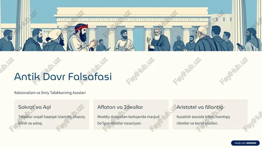 newton qonunlari universal tabiiy qonunlarni tʼa namvon qildi. bugun fizika va matematikaning xarfiy modeli. insoniy huquq va inson aqli insonning tabiiy huquqlari, davlat buni ta'kidlashgina kerak. falsafiy asos ijtimoiy halqalar vujudga keltirdi. 7 19-20-asr falsafasi ilmiy inqiloblar va falsafiy oqimlar 1 darvin va evolyutsiya tabiiy tanlab olish nazariyasi - insonning tabiatdagi oʻrni qayta tushunish. falsafiy taklifi: metodologik materializm. 2 marksizm va dialektik materializm ruhiy inqilobdan moddiy inqilob ushbu tahlilga oʻzgarish. ijtimoiy fanlar ilmiy metodini qoʻllash. 3 pozitivizm va neopositivizm mantiqiy positivizm: faqatgina mantiqiy usul orqali isbotlanadigan mulohazalar mavzudir. metafizika asossiz. 4 einstein va nisbiyligi fazovaqt nisbiy, mutlaq emas. fizikaviy tabiiy qonunlarning falsafiy asosidan oʻzgarish. 8 falsafaning zamonaviy fanlarga taʼsiri fizika, biologiya va boshqa sohalardagi ilm-fanni fizika kvant mexanikasining falsafiy masalalari: determinizm va ehtimollik, oʻlchash masalasi. biologiya tirik organizmining materiallik masalasi, tanlanish usuli va teleologiya. kognitivistika ong va aql, shunga falsafiy muammolar: chetlik problemi va maʼna masalasi. suniy intellekt inson va …