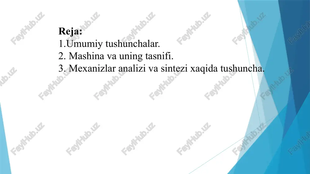 blarga e'tibor qaratgan holda, faqat ma'lum bir maqsadga mo'ljallangan mexanizmlarni loyihalashni o'rganadi. mashina va uning tasnifi. mashina deb – energiyani, materialni (hom ashyoni) va axborotni qayta ishlab, insonning aqliy va jismoniy mexnatini osonlashtirish, hamda uning sifatini va samaradorligini oshirish uchun xizmat qiladigan texnik jixozga aytiladi. ish bajarashiga qarab mashinalar quyidagi turlarga bo‘linadi: - energetik; - ishchi; - informatsion (axborot) – kibr (kibernetik) mashinalar. mashinalar turlari mashinalar ishchi mashinalar energetik mashinalar axborot mashinalar kibernetik mashinalar texnologik mashinalar transport mashinalar mashina-yurituvchilar mashi-generatorlar na nazorat, boshqarish mashinalari matematik, elektron mashinalar fiziologik mashinalar robotlar niderlandiya, frantsiya va aqsh jan-per sauvaj, jeyms freyzer stoddart va bernard feringa molekulyar mashinalarni loyihalash va sintez qilishning ilmiy asoslarini yaratganligi uchun kimyo sohasidagi 2016-yilgi nobel mukofotiga sazovor bo'lishdi. molekulyar mashina bu foydali ishlarni bajarishga qaratilgan kvazi-mexanik harakatlarni bajarishga qodir yagona molekula yoki molekulyar kompleks. umuman olganda, molekulyar mashinalarni ikkita keng toifaga bo'lish mumkin: sun'iy va biologik. sun'iy molekulyar mashinalar …