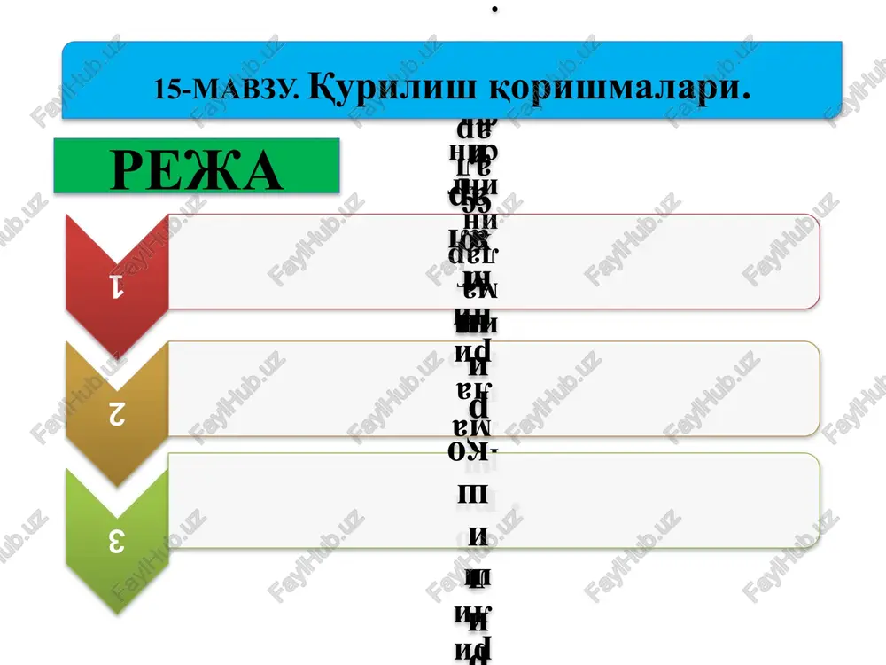 o'llaniladi. qurilish gipsi alohida ravishda binolarning ichki va tashqi bezagi uchun qorishmalar va murakkab qorishmalar tayyorlashda qo'shimcha sifatida ishlatiladi. qurilish qorishmasining sinflanishi. mayda to'ldirgich. og'ir qurilish qorishmalari uchun mayda to'ldirgich sifatida kvarts, dala shpati kabi tabiiy qumlar, zich tog' jinslarini maydalab tayyorlangan sun'iy qumlar ishlatiladi. engil qorishmalar uchun keramzit, agloporit, perlit, vermikulit, shungizit, kamporit singari g'ovak su'niy to'ldirgichlar asosidagi qumlar, pemza, tuf, shlaklar kabi engil toshlarning qumlari ishlatiladi. suv. qurilish qorishmalari tayyorlashda ichimlik suvi yaroqli hisoblanadi. boshqa suvlar ishlatilsa, ular tarkibida kislota, ishqor, tuz eritmalari va qoldiqlari, uglevodorod birikmalari va boshqalar. qorishma bog'lovchi moddasi qotishiga zararli ta'sir ko'rsatadigan aralashmalar bo'lmasligi kerak. qurilish qorishmasining sinflanishi. plastifikatsiyalovchi qorishmalar. qurilish qorishmalari g'isht, og'ir, engil va yacheykali betonlar kabi g'ovak yuzalarga yoyilgani uchun tezlikda suvsizlanadi. qorishmaning qulay joylanuvchanligini oshirish maqsadida tarkibida mineral va polimer moddalar asosida tayyorlangan plastifikatorlar kiritiladi. ushbu mineral plastifikatorlar qorishmaning qulay joylanuvchanligini oshirish bilan birga suv ushlashlik xususiyatini, suv va nam …