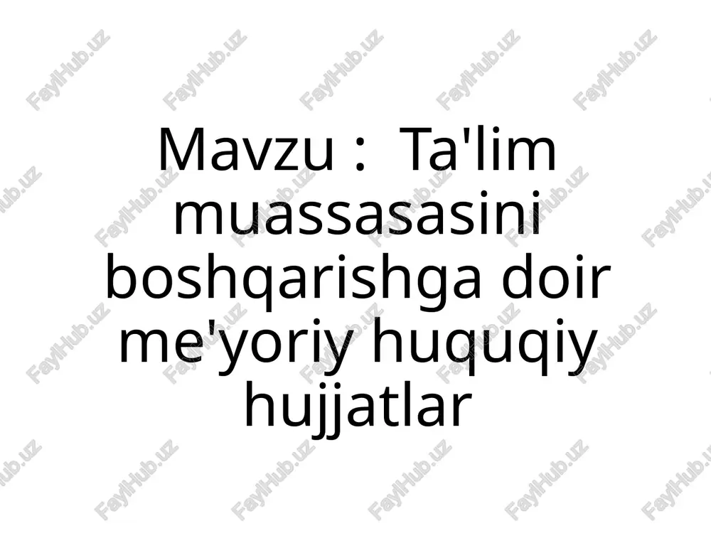 kilotlarining filiallari (markazlari, ta’lim kampuslari) va boshqa bo‘linmalari tashkil etilishi mumkin. xorijiy oliy ta’lim tashkilotlarining bo‘linmalari o‘zbekiston respublikasida yuridik shaxs maqomi bilan tashkil etiladi. davlat umumiy o‘rta va maktabdan tashqari ta’lim muassasalari: -respublika bo‘ysunuvida vazirliklar, davlat qo‘mitalari va idoralari tomonidan qoraqalpog‘iston respublikasi vazirlar kengashi, viloyatlar va toshkent shahar hokimliklari bilan kelishgan holda; qoraqalpog‘iston respublikasi, viloyatlar va toshkent shahri bo‘ysunuvida tegishincha qoraqalpog‘iston respublikasi vazirlar kengashi, viloyatlar va toshkent shahar hokimliklari tomonidan o‘zbekiston respublikasi xalq ta’limi vazirligi bilan kelishilgan holda; -tumanlar va shaharlar bo‘ysunuvida tumanlar va shaharlar hokimliklari tomonidan o‘zbekiston respublikasi xalq ta’limi vazirligi bilan kelishilgan holda tashkil etiladi. nodavlat ta’lim muassasalarini tashkil etish ularning ta’sischilari tomonidan amalga oshiriladi. ta’lim tashkilotlarini qayta tashkil etish va tugatish qonun hujjatlarida belgilangan tartibda amalga oshiriladi. ta’lim tashkilotlarini tashkil etish, qayta tashkil etish va tugatish to‘g‘risidagi ma’lumotlar davlat statistika organlariga, ta’lim inspeksiyasiga hamda o‘zbekiston respublikasi bandlik va mehnat munosabatlari vazirligining hududiy organlariga taqdim etiladi. ta’lim tashkilotlarida …