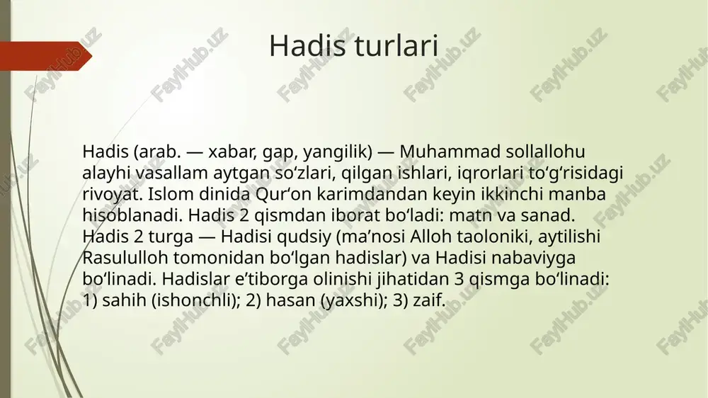 otiga zid odatlar. masalan, xatna munosabati bilan toʻy qilish; dunyodan oʻtganlarga bagʻishlab 7, 20, 40, yil, hayit kabi nomlar bilan xudoyi marosimlarini oʻtkazish; nikoh toʻyida qalin toʻlash va h.k. muhammad (sav) ning hadislarida "kimki biror yaxshi sunnatni joriy etsa, unga amal qiluvchilarning savoblaridan oʻz ulushini olib turadi, kimki yomon sunnatni joriy etsa, unga amal qiluvchilarning gunohlaridan oʻz ulushini olib turadi", deyiladi. oʻzbek tilida sunna bilan sunnat soʻzlarining oʻrtasida farq bor. hadisning barcha turlari ham sunnadir. sunnat — hadislarda targʻib etilgan, ibodatda ham, muomalada ham qoʻllaniladigan amal. masalan, tahoratda yuz, qoʻloyoklarni 3 martadan yuvish sunnatdir. oʻgʻil bolani xatna qilish, uylanib oila qurish, farzandlarga yaxshi ism qoʻyish sunnat amallardan sanaladi sunna muhaddis muhaddis (arab. - hadis rivoyat qiluvchi) - hadislarni toʻplash, saralash va sharhlash bilan shugʻullangan ilohiyotchi. muhammad (s.a.v) vafotidan keyin hadislarni toʻplash keng aʼnanaga aylana boshlanishi natijasida ilohiyotchilarning bir qismi bu sohada uxtisoslashgan va ular muhaddislar deb nom olgan. hadis toʻplamlari …
