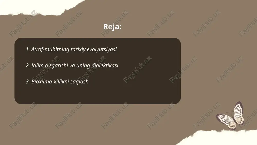 lish xavfini kamaytirishga qaratilgan. yerdagi 8,7 million turning taxminan 1 millioni yo'qolish xavfi ostida. har yili taxminan 13 million gektar o'rmon kesiladi, bu esa ko'plab ekotizimlarga zarba beradi. iucn qizil ro'yxatiga ko'ra, mavjud turlar ichida 26% sutemizuvchilar, 14% qushlar va 41% amfibiyalar tahdid ostida. xitoyning yashil devoli va braziliyaning amazon tropik o'rmonini himoya qilish kabi xalqaro tashabbuslar bioxilma-xillikni saqlash uchun muhim qadamlar sanaladi. ... t.me/slaydai_bot industriyalashuv jarayoni ekologik muammolarni keltirib chiqaradi. atmosfera ifloslanishi 2000-yillarda global miqyosda yillik o‘rtacha 36 milliard tonna karbonat angidrid chiqarilishini ta’minlab, iqlim o‘zgarishiga olib keldi. orol dengizining qurishi va o‘zbekistonda hosil bo‘lgan 3 million gektardan oshiq sho‘rlangan yerlar, qishloq xo‘jaligi ishlab chiqarishining pasayishiga sabab bo‘ldi. 1980-yillarda sanoatda ishlatilgan kimyoviy moddalar va chiqindilar suv havzalarining ifloslanishini kuchaytirdi, bu esa 200 mingdan ziyod boshqa turdagi hayvon va o‘simliklarga tahdid soldi. shuningdek, dunyo bo‘ylab har yili sanoat chiqindilari sabab 9 milliondan ortiq kishi turli kasalliklarga chalinadi. ... t.me/slaydai_bot ekosanitar …