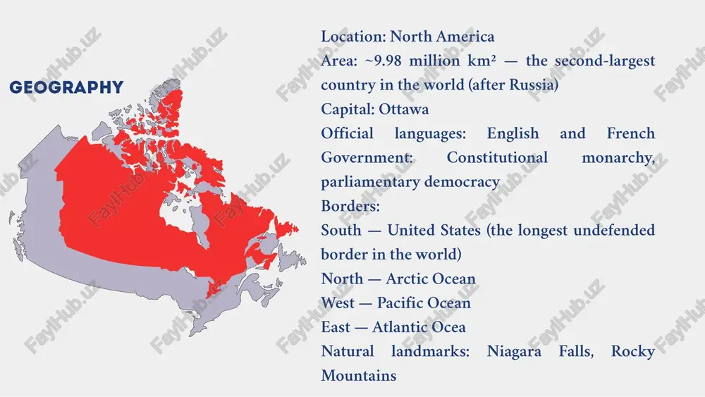ey is huge: ice hockey is the most popular sport — many consider it part of the national identity. cold and warm: some places in canada get -40°c in winter, while others reach +35°c in summer thank you thank you to everyone who attended