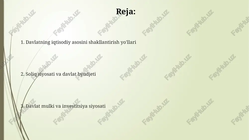 qali katta miqdorda, masalan, yalpi ichki mahsulotning 15-20%igacha mablag 'olimlari kiritishi mumkin. foydali qazilmalarni qazib olishda zamonaviy texnologiyalardan foydalanish 30-40% resurslarni tejashga va atrof-muhitga salbiy ta'sirni kamaytirishga yordam beradi. davlat tabiiy resurslarni boshqarishda investitsiya loyihalarini rag'batlantirib, yangi ish o'rinlarini yaratishi va hududlarning iqtisodiy rivojlanishiga 25%gacha hissa qo'shishi mumkin. xususiylashtirish va davlat aktivlarini sotish davlat aktivlarini sotish, masalan, korxonalar yoki ko'chmas mulk, davlat byudjetiga bir martalik daromad keltiradi hamda keyinchalik xususiy investitsiyalar va innovatsiyalarni rag'batlantirishi mumkin. xususiylashtirish davlat mulkini nodavlat sektoriga o'tkazish orqali iqtisodiyotni erkinlashtiradi, raqobatni oshiradi va samaradorlikni oshirishga uringan holda 1990-yillarda keng tarqaldi. xususiylashtirish jarayoni shaffof bo'lishi, korrupsiyani oldini olish va adolatli baholashni ta'minlash uchun qat'iy qonunchilik va monitoring mexanizmlarini talab etadi, aks holda 2000-yillar o'rtasida ziddiyatlar kelib chiqdi. investitsiya siyosati va kapital jalb qilish kapital bozorini rivojlantirish, jumladan, aksiyalar va obligatsiyalar chiqarish, korxonalarga 5 million aqsh dollaridan ortiq mablag'ni jalb qilish imkonini beradi va investitsiya portfelini diversifikatsiya qilishga …