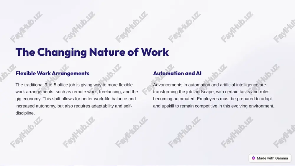 on strong interpersonal and teamwork skills are essential for navigating the increasingly collaborative nature of work. critical thinking the capacity to analyze complex problems and devise effective strategies will be a key asset for job seekers. https://gamma.app/?utm_source=made-with-gamma navigating the job search process 1 assess your skills begin by evaluating your strengths, interests, and transferable skills to identify the best fit for your career goals. 2 network strategically leverage your professional and personal connections to uncover hidden job opportunities and gain valuable insights. 3 craft a compelling resume highlight your relevant experience, skills, and achievements in a clear and concise resume that stands out to employers. https://gamma.app/?utm_source=made-with-gamma preparing for job interviews research the company thoroughly research the company, its mission, values, and current challenges to demonstrate your genuine interest and fit for the role. practice your responses anticipate common interview questions and prepare well- structured, thoughtful responses that showcase your qualifications. …