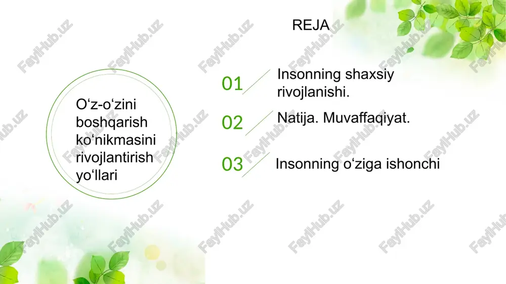 erak. maqsadingiz ko‘zdan nari ketishi bilan muvaffaqiyat ham ketadi. muvaffaqiyat asosiy maqsadingiz ko‘z oldingizda turganda keladi. swot analysis ruhiy bardoshliligingizni oshiring o’zingizga ishoning. urinishda bardavom bo’ling. maqsadlar o’rnating. sizni qo’llab-quvvatlovchi insonlarni toping. ichki motivatsiyangizga tayaning ichki motivatsiyangizni yaxshilash uchun: - qiziquvchan bo’ling. diqqatingizni tortuvchi va u haqda siz ko’proq bilishni istaydigan narsalarni izlang. yangi bilimlarni o’rganing. qiyinchiliklarga duch kelishganda, ular yengib o’tish va g’alaba qozonish uchun zarur bo’lgan bilim va ko’nikmalarni rivojlantirish yo’llarini izlaydilar. o’z hissiyotlaringizga e’tiborli bo’ling. nimalarni his etayotganingizga va bu hissiyotlarning sababini aniqlashga alohida e’tibor bering. dunyoning eng muvaffaqiyatli insonlari ko’pincha o’zidagi buyuk jasorati bilan hammaga na’muna bo’lishadi. ular potensial muvaffaqiyatsizliklar qarshisida ham tavakkalchilikka qo’l urishga shay bo’lishadi. tadqiqotlar shuni ko’rsatmoqdaki dovyurak insonlar qo’rquvni yengib o’tishda ijobiy emotsiyalardan foydalanishadi. muvaffaqiyatning yagona o’lchovi va hayotda qanday muvaffaqiyatli bo’lish mumkin degan savolga birgina aniq javob mavjud emas. biroq, muvaffaqiyatli insonlarning ba’zi odatlariga nazar solib, o’z kundalik hayotingizga tatbiq etish …