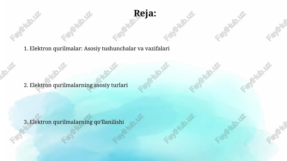 rilma bo'lib, u kichik oqimni kattaroq oqimni boshqarish uchun ishlatadi, bu esa kuchaytirish va kommutatsiya uchun muhimdir. bipolyar birikma tranzistorlari (bjt) va maydon ta'sir tranzistorlari (fet) ikkita asosiy tur bo'lib, bjt oqimni boshqaradi va fet kuchlanishni boshqaradi, ularning har biri turli xil sxemalarda qo'llaniladi. kondensator kondensatorlar elektr energiyasini elektrostatik maydonda, 2 ta o'tkazgich (odatda metall plastinkalar) orasidagi dielektrikda saqlaydi, bu esa sig'im deb ataladigan 1 farad birliklarda o'lchanadi. kondensatorlarning asosiy turlari orasida keramika, elektrolitik (alyuminiy yoki tantal), plyonka va qog'ozli kondensatorlar mavjud bo'lib, ularning har biri 10 pf dan 1000 μf gacha bo'lgan sig'im qiymatiga ega. rezistor rezistorning asosiy vazifasi elektr zanjiridagi tok oqimiga qarshilik ko'rsatish, ohm qonuniga (v = ir) muvofiq kuchlanish tushishini hosil qilishdan iborat. qatlamli rezistorlar metall oksidli yoki uglerodli plyonka substrat ustida bo'ladi, ularning qarshiligi 1 ohm dan bir necha megaohmgacha bo'lishi mumkin. integrallashgan sxemalar (mikrosxemalar) integral mikrosxemalar (ic) kremniy chipida millionlab transistorlar, rezistorlar va kondensatorlarni …