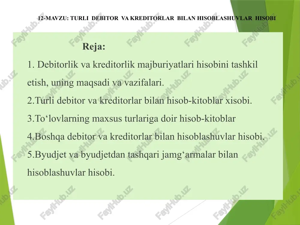 age: english isbn-10: 1449627900 isbn-13: 978-1449627904 4..”the politics of public budgeting: getting and spending, borrowing and balancing”7th edition by irene s. rubin (author) paperback: 352 pages publisher: cq press; 7 edition (august 20, 2013) language: english isbn-10: 1452240418 isbn-13: 978-1452240411 5.”financial management in the public sector: tools, applications and cases “3rd edition by xiaohu (shawn) wang (author) paperback: 216 pages publisher: routledge; 3 edition (march 7, 2014) language: english isbn-10: 0765636891 isbn-13: 978-0765636898 internet saytlari: www.lex.uz www.mf.uz www.soliq.uz www.gov.uz www.oecd.org/gov/budget/database “tender savdolarini tashkil etishni takomillashtirish chora-tadbirlari to'g'risida» o'zr vm 21.11.2000 yildagi 456 sonli qarori «o'zbekiston respublikasi hududida kapital qurilishda tanlov savdolari to'g'risida nizom» o'zr vm 2003 yil 3 iyuldagi 302 sonli qarori bilan tasdiqlangan o'zbekiston respublika tovar xom ashyo birjasida boshlang'ich narxni pasaytirish yuzasidan elektron auktsion savdolarni tashkil etish va o'tkazish tartibi to'g'risida nizom “o'zbekiston respublikasi hududidagi xizmat safarlari to'g'risida” yo'riqnoma o'z.r av. tomonidan 2003 yil 29 avgustda № 1268-son …