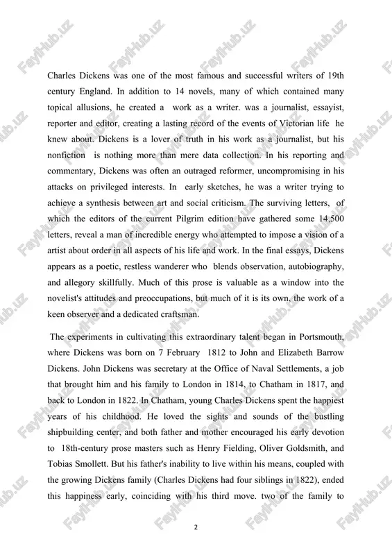 and sounds of the bustling shipbuilding center, and both father and mother encouraged his early devotion to 18th-century prose masters such as henry fielding, oliver goldsmith, and tobias smollett. but his father's inability to live within his means, coupled with the growing dickens family (charles dickens had four siblings in 1822), ended this happiness early, coinciding with his third move. two of the family to 3 london. just two days after his 12th birthday, dickens was sent to work in a warehouse labeling shoe polish jars to supplement the family's income; eleven days later, his father was arrested for debt and sent to marshalsea debts prison. the double blow that caused his family to lose their fortune and his own exile in misery and humiliation created a sudden loss of innocence whose pain never subsided. although a legacy freed his father from the marshalsea in three months and dickens' tenure …