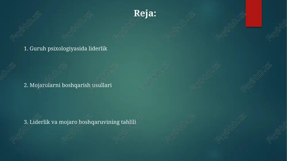 sobaqalashuv, hamkorlik, murosaga kelish, qochish va moslashish; ularning samaradorligi vaziyatga va guruh a'zolarining xususiyatlariga bog'liq. e'tiboringiz uchun rahmat image6.png image1.png image2.png image3.png image4.png image5.png