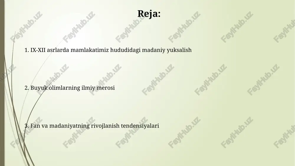 ta'limoti asosida bayon etilgan. ibn sinoning 'tib qonunlari' tibbiyotga oid 5 tomlik fundamental asar bo'lib, u nafaqat tibbiyotda, balki falsafiy fikrlashning rivojlanishiga ham katta ta'sir ko'rsatdi, chunki u ilmiy kuzatuvga asoslangan. astronomiya va matematikaga oid bilimlar al-xorazmiyning algebraga oid asarlari ix asrda tenglamalarni yechishning tizimli usullarini yaratdi, 'al-jabr' atamasi esa algebra nomiga asos bo'ldi. abu rayhon beruniy xi asrda yer radiusini o'lchashda yangi metodlarni qo'lladi va astronomik kuzatuvlar orqali koordinatlarni aniqlashga erishdi. tibbiyot va farmatsevtika sohasidagi kashfiyotlar abu ali ibn sino's "tib qonunlari" asari, 5 jilddan iborat bo'lib, unda 760 ga yaqin dori vositalari va kasalliklarni davolash usullari batafsil bayon etilgan. abu rayhon beruniyning "kitob as-saydana fit-tibb" asari farmakognoziyaga bag'ishlangan bo'lib, unda 850 dan ortiq o'simlik va mineral dorivor vositalarning tavsifi berilgan. geografiya va tarix fanlarining o'rni geografiya, ix-xii asrlarda savdo yo'llari (buyuk ipak yo'li kabi) va shaharlar joylashuvini aniqlashda muhim rol o'ynadi, bu esa iqtisodiy o'sishni ta'minladi. tarix, o'tmishdagi …