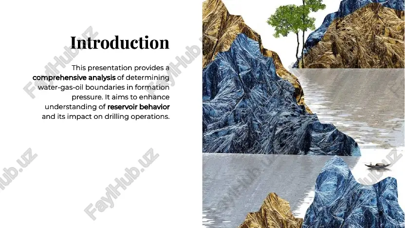 ure transients analysis analyzing pressure transients provides valuable insights into reservoir connectivity, heterogeneity, and fluid movement. this slide discusses the significance of pressure transient analysis in understanding formation pressure. analyzing pressure transients provides valuable insights into reservoir connectivity, heterogeneity, and fluid movement. this slide discusses the significance of pressure transient analysis in understanding formation pressure. wellbore stability and formation pressure wellbore stability and formation pressure formation pressure directly impacts wellbore stability, influencing drilling fluid selection and casing design. this slide highlights the relationship between formation pressure and wellbore integrity. formation pressure directly impacts wellbore stability, influencing drilling fluid selection and casing design. this slide highlights the relationship between formation pressure and wellbore integrity. case studiescase studies real-world case studies demonstrate the practical application of formation pressure analysis in enhancing drilling efficiency and maximizing reservoir recovery. this slide presents insightful examples of successful pressure management strategies. real-world case studies demonstrate the …