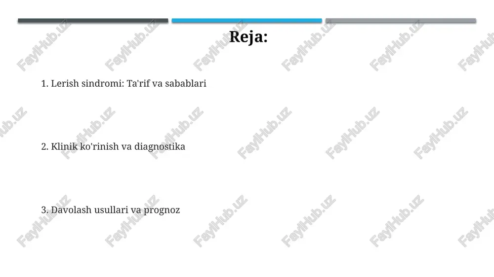f omillari lerish sindromi xavf omillari orasida 50 yoshdan oshganlar, ayniqsa chekuvchilar, arterial devorlarning aterosklerotik o'zgarishlari natijasida ko'proq moyil bo'lishadi. qandli diabet bilan og'rigan bemorlarda, ayniqsa glyukoza darajasi nazorat qilinmagan bo'lsa, lerish sindromi rivojlanish xavfi 2-3 barobar yuqori bo'ladi, chunki tomirlar shikastlanadi. yuqori xolesterin (240 mg/dl dan yuqori) va past zichlikdagi lipoproteinlar (ldl) darajasi, shuningdek, gipertoniya lerish sindromi xavfini taxminan 1.5-2 marta oshiradi. klinik ko'rinish erkaklarda lerish sindromining klinik ko'rinishi ikki tomonlama jinsiy quvvatning pasayishi (impotensiya) bilan xarakterlanadi, chunki ichki iliac arteriyalarning qon bilan ta'minlanishi buziladi, bu esa erektsiya uchun muhim. bemorlarda son va dumba sohasida kuchli og'riqlar kuzatilishi mumkin, ayniqsa jismoniy faollik davrida, bu og'riq kladikatsiya deb ataladi va 100-200 metrdan keyin paydo bo'lishi mumkin. pulsning yo'qligi yoki zaiflashishi oyoqlarda, ayniqsa boldir va to'piq sohasida aniqlanadi, bu periferik qon tomirlarining bloklanishi va qon oqimining yetishmasligini ko'rsatadi. diagnostika kompyuter tomografiya angiografiyasi (kta) aorta va uning shoxlarini 3d formatda vizualizatsiya qilish …