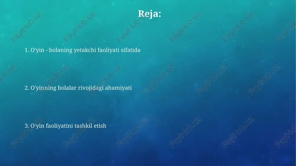 nlashib kelayotgan rivojlanish zonasi'ni yaratadi, bu bolalarga haqiqatdan ko'ra yuqori vazifalarni 8-12 yoshga bajarishga imkon beradi. o'yin turlari ijtimoiy o'yinlar bolalarga 3-5 yoshda tengdoshlari bilan muloqot qilish, 2 yoki undan ortiq o'yinchi qatnashganda qoidalar va rollarni o'rganish imkoniyatini beradi. konstruktiv o'yinlar, masalan, lego bilan qurish, 4-6 yoshli bolalarda fazoviy fikrlashni rivojlantiradi, 10 donadan ko'proq elementdan foydalanish orqali muammolarni hal qilish qobiliyatini oshiradi. rollarning o'yinlarda aks etishi rollarning o'yinlarda aks etishi bolaning ijtimoiy rivojlanishiga katta ta'sir ko'rsatadi, ayniqsa 3-5 yoshda, bunda ular oilaviy rollarni (ona, ota) takrorlashadi. rollarning o'yinlarda aks etishi orqali bola empatiya, hamkorlik kabi ko'nikmalarni shakllantiradi, misol uchun, 'doktor' o'yinida 2-3 ta bola bemorni davolashga harakat qiladi. o'yin va ijtimoiy rivojlanish o'yin, ayniqsa 3-5 yoshda, tengdoshlar bilan muloqot orqali ijtimoiy ko'nikmalarni rivojlantiradi, guruh qoidalari va hamkorlikni o'rgatadi. rollarda o'ynash orqali bola 6-7 yoshda turli ijtimoiy rollarni sinab ko'radi, empatiya va boshqalarning nuqtai nazarini tushunishni o'rganadi. o'yin va kognitiv rivojlanish …