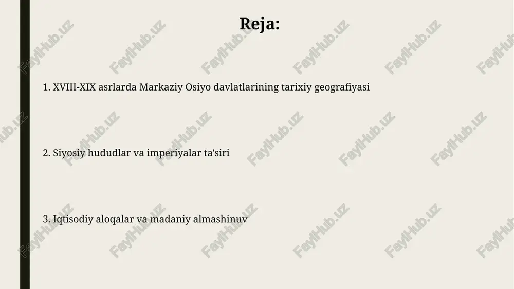 uning geografik oqibatlari rossiya imperiyasi 1860-yillarda turkistonni bosib olishi orol dengiziga quyiladigan sirdaryo va amudaryo deltalari qisqarishiga sabab bo'ldi. 1880-yillarga kelib, rossiya temir yo'llari kaspiy dengizi orqali o'rta osiyoga yetib bordi, bu esa savdo yo'llarini sezilarli darajada o'zgartirdi. britaniya imperiyasining ta'siri: katta o'yin va chegara delimitatsiyasi buyuk oʻyin 1813-yildan 1907-yilgacha davom etdi. rossiya imperiyasi va britaniya imperiyasi oʻrtasidagi markaziy osiyodagi taʼsir uchun kurash boʻlib, hududiy nazoratni oʻz ichiga olgan siyosiy raqobat edi. britaniya rossiya imperiyasining janubga ekspansiyasidan qo'rqdi. oqibatda 1890-yillarda pamir chegarasi to'g'risidagi kelishuvga erishdi va afg'oniston bufer davlat sifatida belgilandi. urbanizatsiya va shaharlarning rivojlanishi xviii-xix asrlarda xiva, qo'qon va buxoro kabi shaharlar hunarmandchilik va savdo markazlari sifatida gullab-yashnadi, aholisi 50,000 dan ortiq edi. ipak yo'li savdosi pasayishi bilan yangi shaharlar, masalan, temir yo'l stansiyalari yaqinida paydo bo'ldi, bu esa iqtisodiy o'zgarishlarni aks ettirdi. madaniy o'zgarishlar va geografik ta'sirlar xviii-xix asrlarda savdo yo'llarining o'zgarishi urbanizatsiya darajasiga ta'sir ko'rsatdi; shaharlararo masofalar …