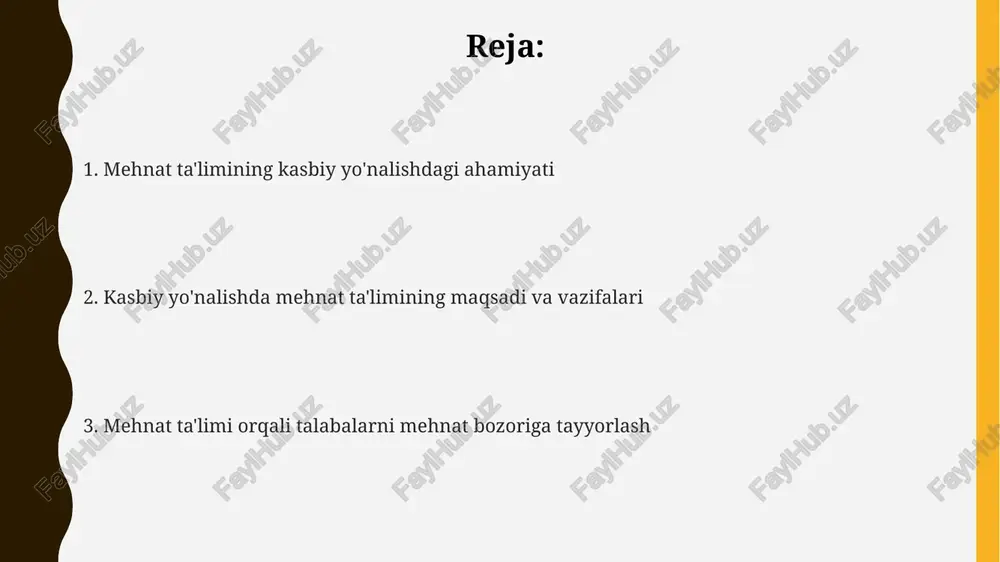 nat ta'limi dasturlari, xususan 8-9-sinflarda, o'quvchilarga turli xil kasblar bo'yicha amaliy tajriba beradi, bu esa ularga kelajakdagi 10 dan ortiq kasbiy yo'nalishlarini aniqlashga yordam beradi. e'tiboringiz uchun rahmat image1.png