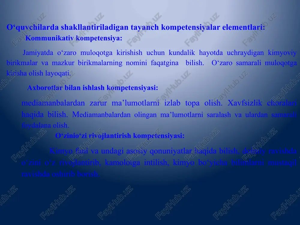 lgilanadi. sistematik nomenklatura bo‘yicha karboksil hamda amino guruh tutgan asosiy zanjir tanlanadi va - nh2 guruh o‘rni ko‘rsatililib, karboksildagi uglerod birinchi uglerod deb qaraladi. nomi qisqartmasi struktura formulasi (ph) glisin gly 5.97 alanin ala 6.02 valin val 5.97 leysin leu 5.98 prolin pro 6.10 fenilalanin phe 5.88 triptofan try 5.88 nomi qisqartmasi struktura formulasi (ph) aspargin asn 5.41 glutamino kislota glu 3.22 lizin lys 9.74 arginin arg 10.76 nomi qisqartmasi struktura formulasi (ph) gistidin his 7.58 tirozin tyr 5.65 sistein cysh 5.02 almashinmaydigan aminokislotalar oqsillar tarkibida uchraydigan aminokislotalar esa ularning fermenta-tiv o‘zgarishi natijasida hosil bo‘ladi. ayrim aminokislotalar hayvon va odam organizmidan sintezlanmaydi. bu almashinmaydigan aminokislotalardir. odam organizmi uchun 8 (triptofan, fenilalanin, metio-nin, lizin, valin, treonin, izoleysin va leysin) almashinmaydigan aminokislotalar bor.o‘simliklar o‘zi uchun zarur bo‘lgan barcha azotli birikmalarni sintezlash qobiliyatiga ega. aminokislotalar sintezi jarayonida ammiakli azot organik birikmalarga aylanadi. almashinadigan aminokislotalar o‘simliklarda hosil bo‘lgan aminokislotalar uzluksiz almashinib turadi. ular asosan, …