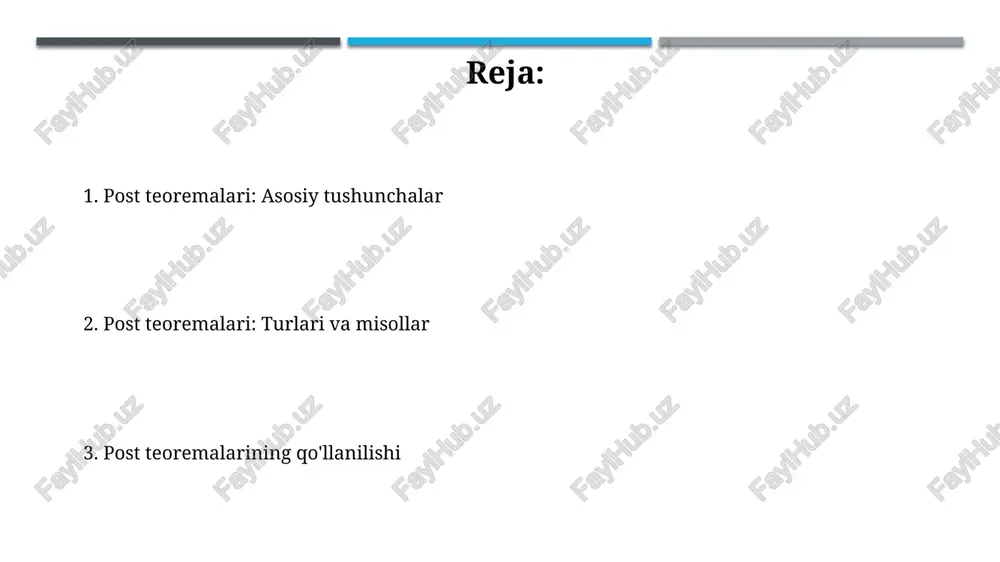 0'' daraja uchun rekursiv sanaluvchi to'plam mavjud bo'lib, bu yerda 0' va 0'' aritmetik ierarxiyaning birinchi va ikkinchi darajalarini anglatadi. m-darajalar va post darajalari m-darajalari, medvedev darajalari sifatida ham tanilgan, hisoblash murakkabligini o'lchash uchun ishlatiladi, ayniqsa ko'p qiymatli hisoblashlarda, bu yerda 1 darajaning qiymati muhimdir. post darajalari, hisoblanuvchan to'plamlar darajalari bo'lib, turyuring darajalari bilan chambarchas bog'liq; ularning tuzilishi hisoblash nazariyasining 0 va 1 qiymatli fundamental tushunchasidir. post muammosi post muammosi 1946-yilda emil post tomonidan kiritilgan hal qilib bo'lmaydigan muammo bo'lib, u turing mashinasi kabi hisoblash modelida hal etib bo'lmaydi. muammo o'z ichiga ikkita so'z ro'yxatini (a va b) solishtirishni oladi; agar a[i] b[i] bilan mos keladigan indekslar ketma-ketligi mavjud bo'lsa, yechim topilgan hisoblanadi. post teoremalarining qo'llanilishi post teoremasi rekursiv toʻplamlarning darajalarini oʻrganishda qoʻllaniladi, xususan, 0' dan keyingi darajalar va ularning arifmetik ierarxiyadagi joylashuvi haqida ma'lumot beradi. teorema turing darajalari nazariyasida muhim rol oʻynaydi, chunki u 0' turing darajasi bilan bogʻliq …