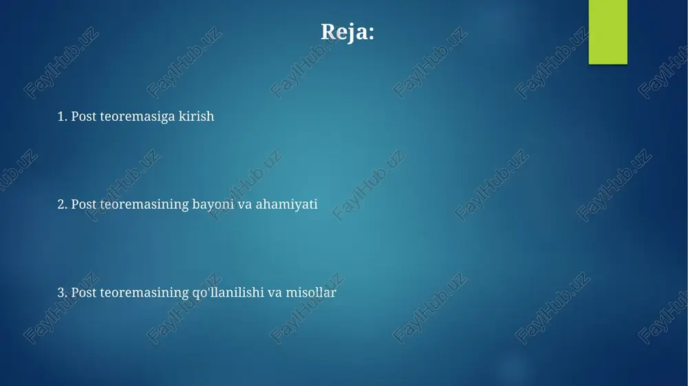 gi mulohazalarga aylantirishimiz mumkin; masalan, dalilning haqiqiyligi tekshirish 2, 3, 5 kabi gödel sonlarini manipulyatsiya qilish bilan bog'liq. a-rejalashtirish a-rekursivlik - bu rekursiv funksiyalar orqali hisoblanadigan to'plamlar uchun ishlatiladigan tushuncha, bunda a to'plamga nisbatan rekursiya uchun 0' darajali oracle imkoniyati mavjud. a-hal qiluvchanlik, a to'plamga nisbatan biror bir mashina to'plamga tegishli ekanligini hal qilish imkoniyatini anglatadi, bu esa muhim nazariy farqlarni yaratadi. relativ hisoblanuvchanlik (oracle mashinalari) oracle mashinalari, turing mashinalarining kengaytmasi bo'lib, hal qilinmaydigan muammolar bo'yicha 'oracle' (bashoratchi) bilan maslahatlashish imkoniyatiga ega, bu hisoblash quvvatini oshiradi. relativ hisoblanuvchanlik deganda, a to'plamga nisbatan b to'plamning hisoblanuvchanligi tushuniladi. agar a bashoratchisi bo'lsa, b ni hal qilish mumkin bo'lsa, demak b a ga nisbatan hisoblanuvchi bo'ladi. turing darajalari turing darajalari hisoblash murakkabligining o'lchovidir, har bir daraja 0', 0'', va hokazo kabi qiyinlikdagi muammolar to'plamini ifodalaydi, bu yerda ' jump operatorni anglatadi. har bir turing darajasi bir nechta turing-ekvivalent funksiyalarni o'z ichiga oladi, ya'ni …