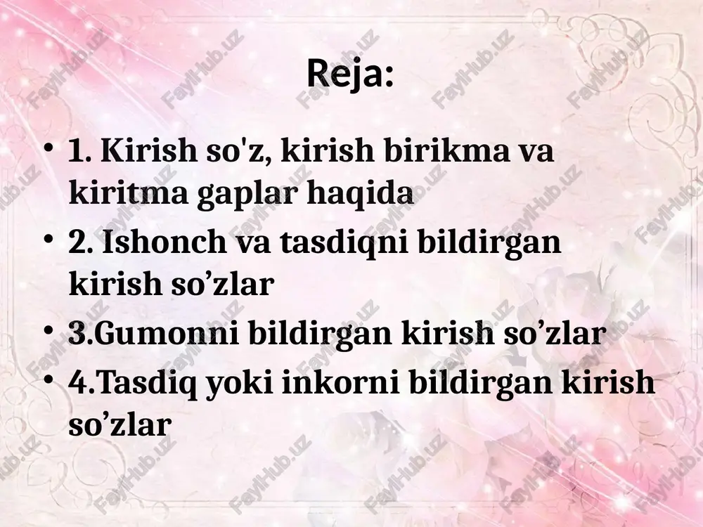 g asosiy maqsadldri bo 'igan. so'zlovchining o'zi bayon qilgan fikriga qo'shimcha mulohazasini bildirgan gap kiritma gap deyiladi. kiritma gap asosiy fikrni to'ldirish, anhiash uchun ishlatiladi. kiritma gap, odatda, vergul bilan ajratiladi: bu, salim aytmoqchi, ularning asosiy maqsadldri bo 'igan. kiritma gap yoyiq bo'lsa, tire bilan ajratiladi yoki qavs ichiga olinadi: mirzakarimboy boshqalarga maqtanmasa ham (maqtanchoqlikni yomon ko’rar edi), ba'zi vaqt ichidan faxrlanardi (o.).qabulxona - bu yer ilgari katta boyning mehmonxonasibo'lgan bo'lsa kerak - qorong'i edi.f'o.) kiritma gaplarning tuzilish jihatdan turlari: 1) bir bosh bo'lakh: u vogini so'rasang, aytaymi, men bunga rozi emasman. 2) ikki bosh bo'lakli: ibrohimov, qurbon ota aytmoqchi, gullarni o'z ilmidan bahramand qildl image1.jpeg /docprops/thumbnail.jpeg