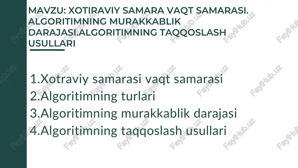 xotiraviy samara vaqt samarasi / algoritimning murakkablik darajasi.algoritimning taqqoslash usullari - Page 2