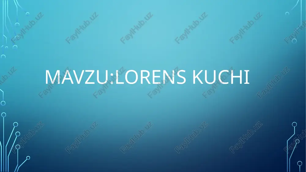 ga hamda tezlik vektori bilan magnit maydon induksiya vektorlari orasidagi burchak sinusi ko‘payt- masiga teng bo‘ladi agar chap qo‘lning kaftiga magnit induk siyasi vektori tik tushsa va yoyilgan ko‘rsatkich barmoqlar yo‘nalishi musbat zaryad harakatining yo‘nalishi bilan bir xil bo‘lsa, u hol- da 90° ga ochilgan bosh barmoq lorens kuchining yo‘nalishini ko‘rsatadi. lorens kuchining yo’nalishini chap qo’l qoidasi orqali ifodalaymiz: zarra bir jinsli magnit maydon kuch chiziqlariga tik yo‘nalishda uchib kirayotgan bo‘lsin .u holda zarra tezli- gi yo‘nalishi bilan induksiya chiziqlari orasidagi burchak 90° ga teng bo‘lib, zarraga ta’sir qiluvchi lorens kuchi maksimal bo‘ladi fl= qυb. lorens kuchi magnit maydonda harakatlanayotgan zarraning harakat yo‘nalishiga perpendikulyar yo‘nalganligi uchun u markazga intilma kuch vazifasini bajaradi. natijada zaryadli zarraning harakat yo‘nalishi uzluksiz o‘zgarib, harakat trayektoriyasi uzluksiz egrila- nadi va aylanadan iborat bo‘ladi. lorens kuchi ish bajarmaganligi uchun aylana bo‘ylab harakatda yuzaga kelgan markazdan qochma kuchning son qiymati lorens kuchiga teng bo‘ladi, ya’ni: m²v²/r=qvb (5) …