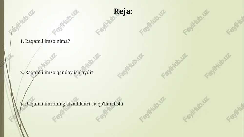 i algoritm 256 bitlik xesh qiymat yaratadi, ma'lumot yaxlitligini tekshirishda muhim. raqamli imzoning afzalliklari raqamli imzo hujjatlarning haqiqiyligini ta'minlaydi, chunki har bir imzo kalit yordamida yaratiladi va 2048-bitli shifrlash orqali himoyalangan, o'zgartirishlarni aniqlaydi. elektron hujjat aylanishida qog'ozbozlikka qaraganda 70-80% gacha tejamkorlikka erishish mumkin, chunki chop etish, jo'natish va saqlash xarajatlari kamayadi, bu esa 5 yillik arxivni osonlashtiradi. raqamli imzo bilan tasdiqlangan hujjatlar yuridik kuchga ega, chunki o'zbekiston respublikasining qonunchiligi ularni qonuniy hujjat sifatida tan oladi, bu esa 100% ishonchlilikni kafolatlaydi. raqamli imzoning qo'llanilishi bank sohasida raqamli imzo to'lovlarni tasdiqlash uchun ishlatiladi, masalan, 1000 aqsh dollari miqdoridagi pul o'tkazmalarini amalga oshirishda xavfsizlikni ta'minlaydi va firibgarlikni kamaytiradi. raqamli imzo elektron hujjatlarning haqiqiyligini ta'minlaydi, bunda 256 bitli shifrlash algoritmlari yordamida hujjatning buzilmaganligini kafolatlaydi va soxtalashtirishning oldini oladi. davlat xizmatlarida raqamli imzo soliq deklaratsiyalari kabi 100 dan ortiq turdagi hujjatlarni elektron tarzda topshirish imkonini beradi, bu esa vaqtni tejaydi va byurokratik jarayonlarni soddalashtiradi. raqamli …