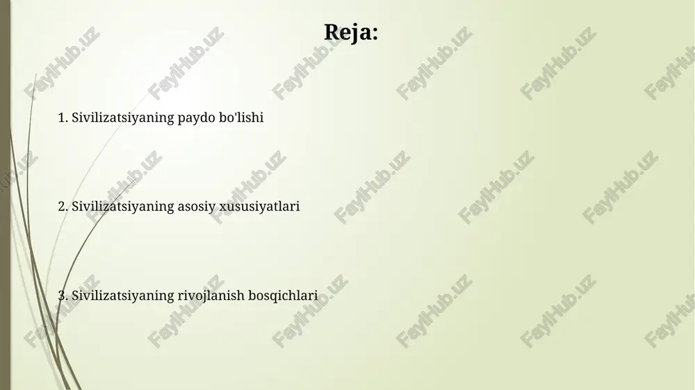q xo'jaligi uchun imkoniyat yaratib, aholini 3 millionga yetkazdi. misrliklar murakkab ierarxiyaga ega bo'lgan: fir'avn eng yuqori mavqega ega bo'lib, undan keyin ruhoniylar, amaldorlar va keyin hunarmandlar va dehqonlar turardi. ind vodiysi sivilizatsiyasi ind vodiysi sivilizatsiyasi miloddan avvalgi 3300-1700 yillarda gullab-yashnagan, shaharsozlikning yuqori darajasi, masalan, mohenjo-daro va harappadagi mukammal sanitariya tizimlari bilan ajralib turadi. ind tamg'alari, taxminan 400-600 xil belgidan iborat bo'lib, savdo-sotiq va ma'muriy maqsadlarda ishlatilgan. lekin, bu yozuv tizimining ma'nosi hozirgacha to'liq ochilmagan. xitoy sivilizatsiyasi miloddan avvalgi 2070-yilda boshlangan xia sulolasi xitoyning birinchi sulolaviy siyosiy tuzilmasi boʻlib, undan oldingi madaniy davrlardan muhim tashkilot darajasiga oʻtishni belgilaydi. konfutsiychilik, miloddan avvalgi vi asrda paydo bo'lgan falsafiy va axloqiy ta'limot bo'lib, xitoy jamiyati va hukumatiga ta'sir ko'rsatib, ijtimoiy uyg'unlik va axloqiy xulq-atvorni ta'minladi. davlat va boshqaruvning shakllanishi irrigatsiya sistemalarini boshqarish zarurati miloddan avvalgi 4000-yillarda mesopotamiyada ilk davlat shakllanishiga turtki bo'ldi, bu esa markazlashgan boshqaruvni talab qildi. ijtimoiy tabaqalanish va sinflarning paydo …