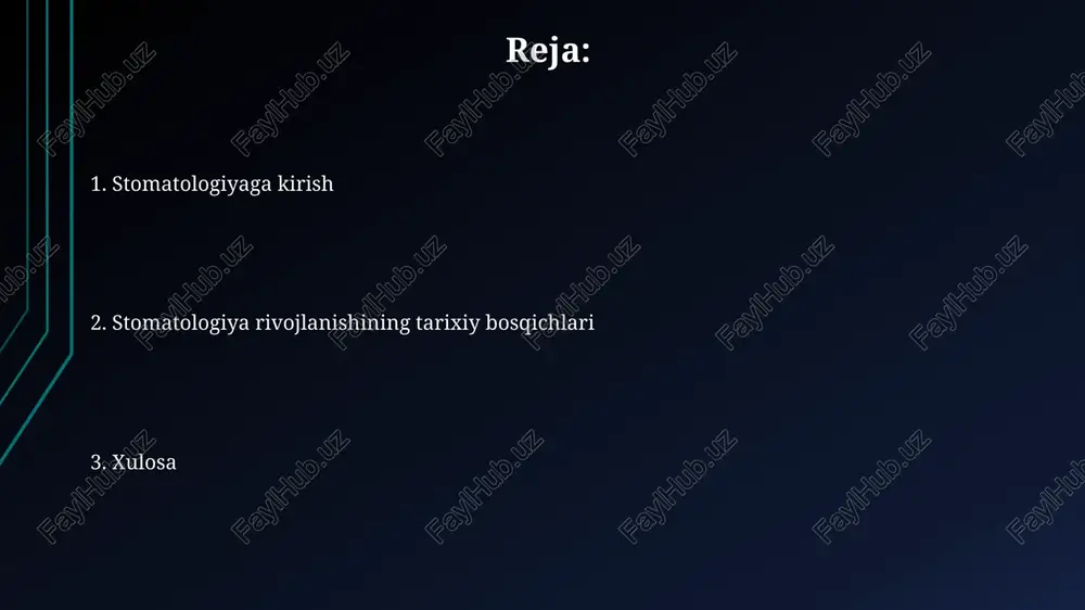logiya o'rta asrlarda tish og'rig'ini davolashda ko'pincha diniy e'tiqod va sehrli usullar qo'llanilgan, masalan, azizlarga murojaat qilish va tumorlardan foydalanish amaliyoti keng tarqalgan. o'rta asr musulmon olami tibbiyotida, jumladan stomatologiyada, abu bakr ar-roziy va ibn sino kabi olimlarning asarlari muhim ahamiyatga ega bo'lib, ularning kitoblari asosiy manba bo'lgan. renessans davrida stomatologiya renessans davrida ambroise pare kabi jarrohlar tish kasalliklarini davolashda katta rol o'ynadi, lekin ular stomatolog sifatida emas, balki umumiy jarrohlik amaliyotida shug'ullangan. leonardo da vinchi 1510-yilda tishlarning anatomik tuzilishini aniq tasvirlab berdi, bu stomatologiya sohasiga sezilarli ilmiy hissa bo'lib, tishlarning shakli va joylashuvini tushunishga yordam berdi. ilmiy stomatologiyaning paydo bo'lishi (xvii-xviii asrlar) xvii asrda, pierre fauchardning asarlari bilan stomatologiya fani rivojlandi, u 'tish jarrohi' kitobida 130 dan ortiq tish kasalliklarini tasvirlab berdi. xviii asrda tish protezlashda sezilarli yutuqlar kuzatildi, masalan, oltin va fil suyagidan yasalgan sun'iy tishlar keng qo'llanila boshlandi. xix asrda stomatologiyaning rivojlanishi 19-asrda amalgamalar keng qo'llanila boshlandi, …