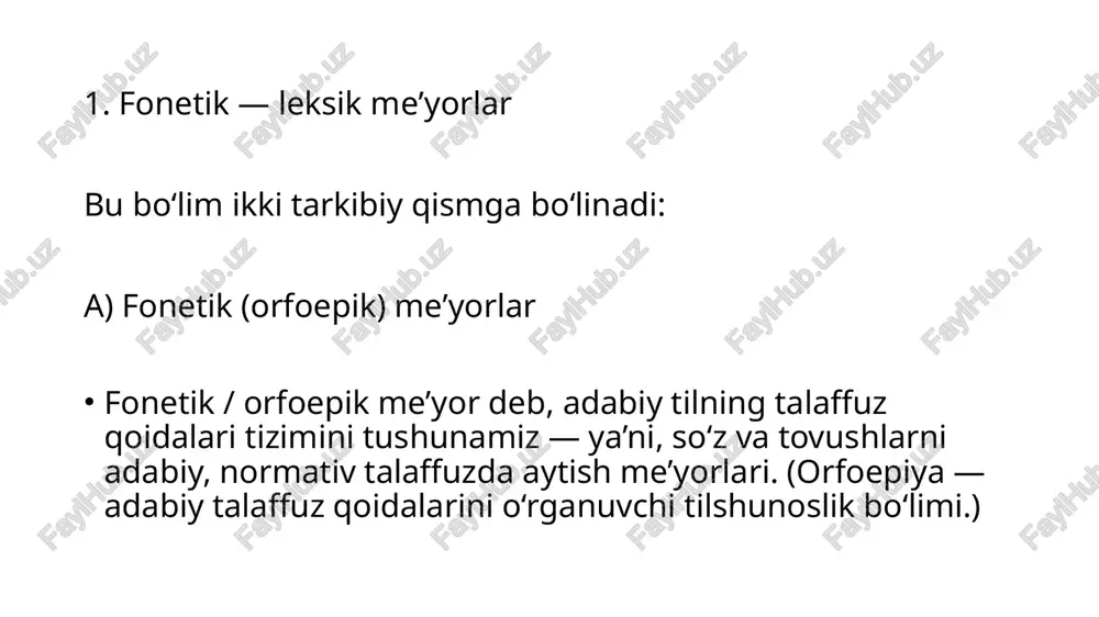 aktik meʼyorlar sintaktik me’yor — gap tuzilishi, gapning tarkibiy qismlari (subʼekt, predikat, obʼekt, qo‘shimchalar, bog‘lovchilar) va ularning normativ tartibi, bog‘lovchi so‘zlar normalari. /docprops/thumbnail.jpeg