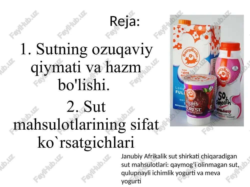 va hazm bo'lishi laktoalbuminlar va laktoglobulinlar zardobdagi va issiqlik ishlovi berilmagan sutdagi oqsillarning iraksiyalariga mansub bo‘lib, antibiotik faollik tashuvchilari bo'ladi. yuz berishi ehtimoli bo‘lgan allergik ko‘rinishlar ko'pincha aynan shu albuminlar va globulinlar bilan bog‘uqdir. biya va eshak sutlarida kazein kam (50 % dan kamroq) va laktoalbuminlar ko'proq bo'ladi. sutning ozuqaviy qiymati va hazm bo'lishi sut yog‘i qisqa va o'rtacha zanjirh yog‘ kislotalari (20 taga yaqin), fosfolipidlar va xolesterin bijan ifodalangan. sut yog‘i qisman emulgatsiyalangan ko'rinishda bo'ladi va yuqori darajadagi dispersligi bilan ajralib turadi. shu tufayli ham uning so‘rihshi (fermentativ faollik, o‘t suyuqligining sintezi va uning ichakdagi sekresiyasi) ovqat hazm qilish apparatidan kamroq zo‘riqishni talab qiladi. sutning ozuqaviy qiymati va hazm bo'lishi sut tarkibiga kiruvchi qisqa zanjirli yog‘ kislotalari yuqori biologik faolikka ega bo‘ladi. sut yog‘i ulaming ovqatlanishdagi asosiy manbayi hisoblanadi. sutning fosfolipidlari tarkibida yog‘li sut emulsiyasini stabillash qobiliyatiga ega bo'lgan lesitin-oqsiui majmuani hosil qiluvchi lesitin mavjudligini ajratib olish kerak bo'ladi. …