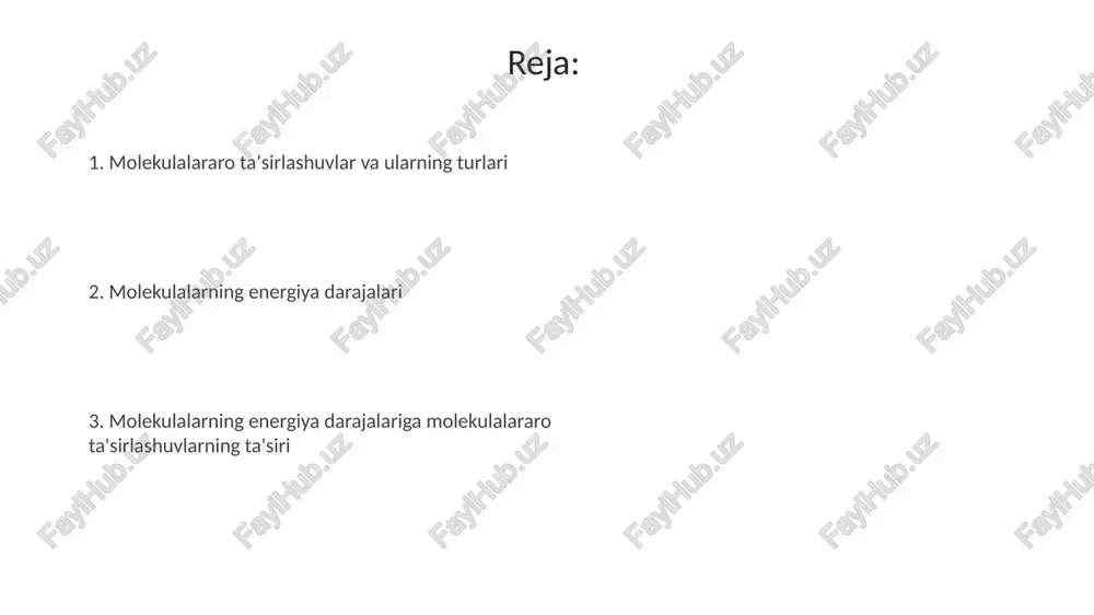 ibli kristallografik effektlarni hosil qiladi. molekulalararo ta'sirlar, masalan, vodorod bog'lanishlari, qutblilikni belgilaydi, bu esa erish nuqtasi va qaynash nuqtasi kabi fizik xususiyatlarga sezilarli ta'sir ko'rsatadi. e'tiboringiz uchun rahmat @taqdimot_robot image1.jpeg image2.jpeg