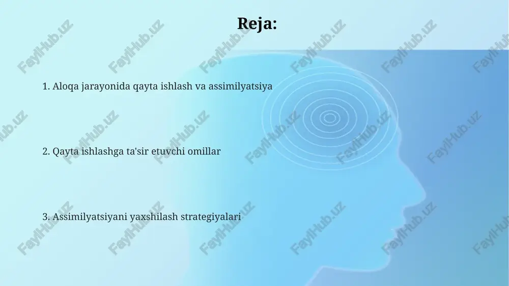 ash jarayonini o'z ichiga oladi, bu esa tushunishni oshiradi. assimilyatsiya yangi ma'lumotni mavjud kognitiv tuzilmalarga integratsiyalashni anglatadi; agar nomuvofiqlik bo'lsa, akkomodatsiya ro'y beradi, bu esa o'rganishning muhim 2 ta bosqichidir. e'tiboringiz uchun rahmat @taqdimot_robot image2.png image1.png
