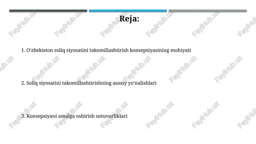 ni 15% dan 12% gacha pasaytirishni o'z ichiga oladi, bu esa investitsiyalarni rag'batlantiradi. soliq bazasini kengaytirish, rasmiy iqtisodiyotga o'tishni rag'batlantirish orqali amalga oshiriladi; bu, 2024-yilda qqs to'lovchilar sonini oshirishni maqsad qiladi. soliq ma'muriyatchiligini soddalashtirish va takomillashtirish soliq hisobotlarini topshirishning 3 xil shaklini unifikatsiya qilish, elektron xizmatlardan foydalanishni kengaytirish orqali soliq yukini kamaytirish va jarayonlarni soddalashtirish ko'zda tutilgan. qqsni avtomatik tarzda qaytarish tizimini joriy etish, bu esa tadbirkorlarga 10 kun ichida qqs mablag'larini qaytarish imkonini beradi va biznes uchun likvidlikni oshiradi. elektron soliq xizmatlarini rivojlantirish elektron xizmatlar 2024 yilda soliq hisobotlarini topshirishning 95 foizini ta'minlaydi, bu esa qog'oz shaklidagi hujjatlardan voz kechishga yordam beradi. soliq to'lovchilarning shaxsiy kabinetlari yangilanmoqda, bu orqali 30 dan ortiq interaktiv xizmatlar, jumladan, soliq qarzdorligini onlayn tekshirish imkoniyati yaratiladi. soliq qonunchiligini barqarorlashtirish va unifikatsiya qilish soliq qonunchiligini barqarorlashtirish 3 yillik muddatga soliq stavkalari o'zgarishsiz qolishini nazarda tutadi, bu biznes uchun investitsiya muhitini yaxshilaydi. unifikatsiya soliq tizimida tushunmovchiliklarni …