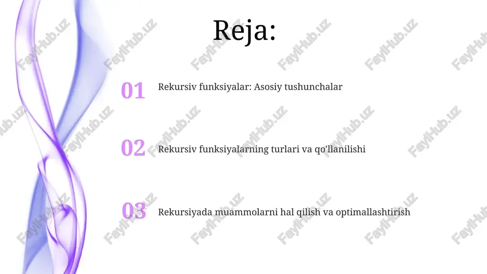 ar stek to'lib ketishiga olib kelishi mumkin, bu esa dasturning ishdan chiqishiga sabab bo'ladi, ayniqsa kichik xotiraga ega qurilmalarda. e'tiboringiz uchun rahmat @taqdimot_robot image1.jpeg image2.jpeg image3.jpeg