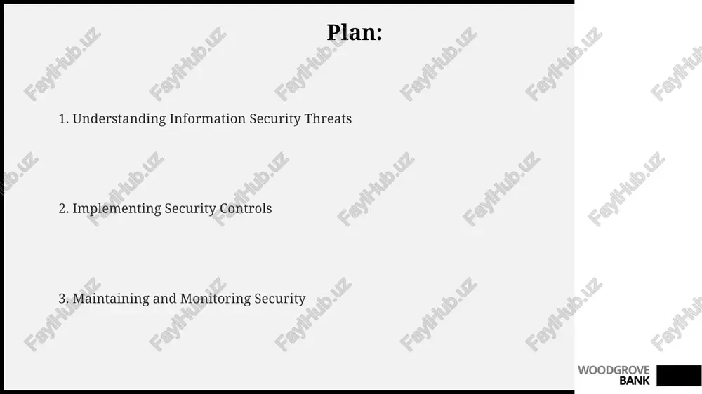 a). implementing the principle of least privilege restricts user access; granting only the minimum 3 levels needed for job functions reduces the attack surface and potential data breaches by up to 60%. employing defense in depth creates layered security with measures like firewalls, intrusion detection, and endpoint protection for robust resilience against advanced persistent threats (apts) that can last 250 days. woodgrove bank thank you for your attention @taqdimot_robot woodgrove bank image1.png