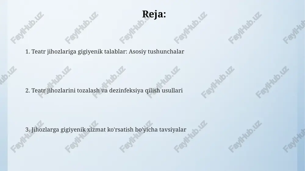 ktakldan keyin teatr liboslari ventilyatsiya qilinishi, quruq tozalanib, zarurat tug'ilganda, dezinfeksiya vositalari bilan ishlov berilishi shart. e'tiboringiz uchun rahmat @taqdimot_robot image4.png image5.png image3.jpeg