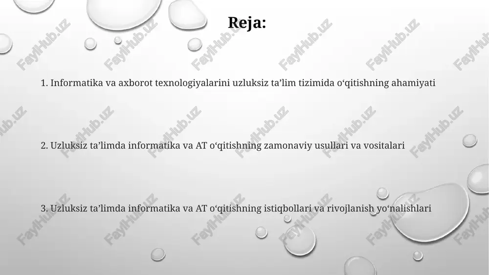 va at o'qituvchilarining kasbiy standartlari 5.0 talablariga muvofiq, pedagogik mahoratni oshirish va o'quvchilarda 21-asr ko'nikmalarini rivojlantirish muhimdir. o'qituvchilarni tayyorlashda yangi axborot texnologiyalari, masalan, sun'iy intellekt (ai) va katta ma'lumotlar (big data) tahlili bo'yicha chuqur bilimlar berish 2.0 talab etiladi. malaka oshirish kurslarida 108 soatlik dasturlarda zamonaviy dasturlash tillari (python, java) va ma'lumotlar bazalari (sql, nosql) bilan ishlash ko'nikmalarini shakllantirish kerak. e'tiboringiz uchun rahmat @taqdimot_robot image1.png image2.png