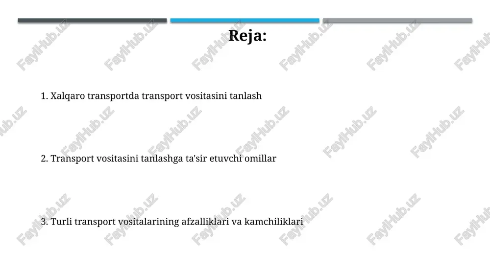 sh va turli transport vositalariga o'tkazishni osonlashtiradi. dengiz yuk tashish narxi odatda havo transportiga nisbatan ancha arzon, ayniqsa katta hajmdagi yoki og'ir yuklar uchun, lekin yetkazib berish vaqti 15 kundan 60 kungacha cho'zilishi mumkin. havo transporti havo yuk tashish tezligi yuqori bo'lib, ayniqsa, 800 km dan ortiq masofalarga vaqt sezgir yuklar uchun ideal, lekin temir yo'lga nisbatan 4-5 barobar qimmatroq bo'lishi mumkin. xalqaro havo qatnovi iata (xalqaro havo transporti assotsiatsiyasi) qoidalariga bo'ysunadi, bu esa xavfsizlik standartlari va hujjatlarni rasmiylashtirish jarayonlarini, masalan, havo yuk xati (awb) ni tartibga soladi. quvur transporti quvur transporti, ayniqsa neft va gaz uchun, katta hajmdagi yuklarni uzoq masofalarga yetkazishda eng tejamli hisoblanadi, chunki u kam ishchi kuchi va texnik xizmat xarajatlarini talab qiladi. yuqori bosimli quvurlar yordamida suyuq va gazsimon yuklarni uzluksiz yetkazib berish mumkin, bu esa boshqa transport turlariga nisbatan 99% dan ortiq ishonchlilikni ta'minlaydi. multimodal transport multimodal tashish yukni bir necha xil transport turidan …
